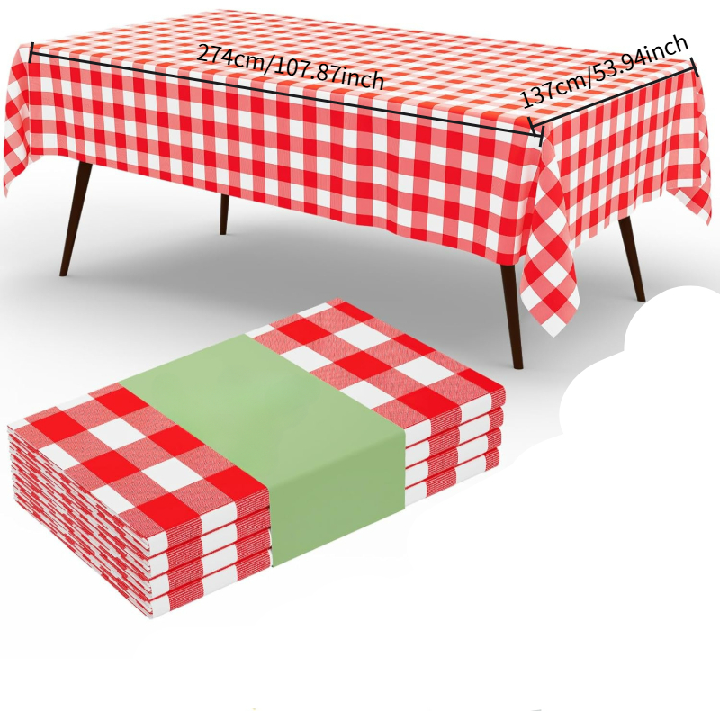 Table Cloth Disposable - Toalha de Mesa Retangular Xadrez Vermelha