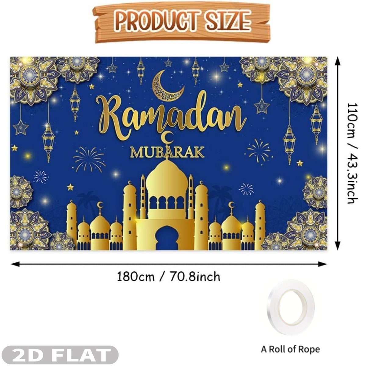 2d plana 1pc ramadan mubarak c - Party Banner Gold avaliação e preço
